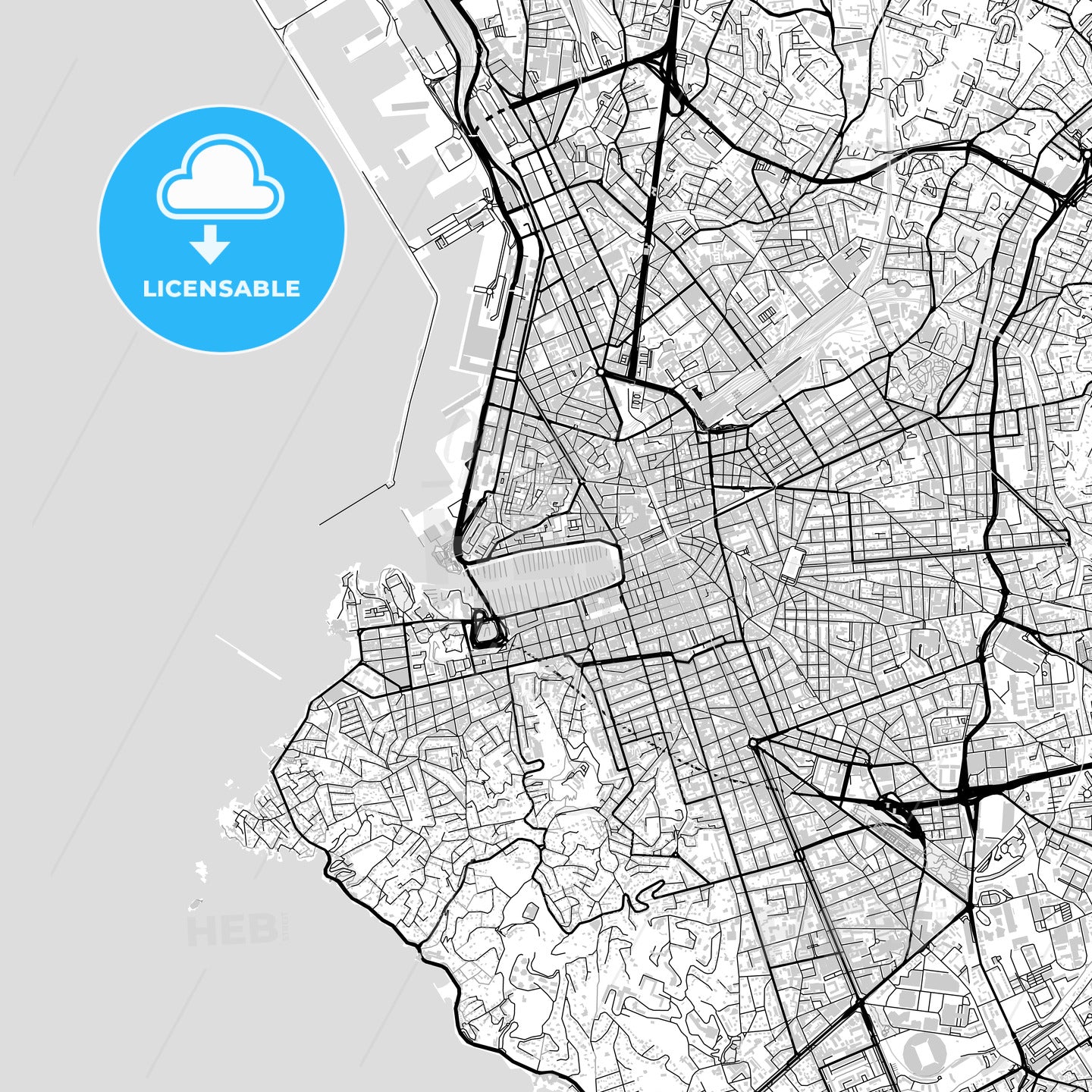 Downtown map of Marseille, light