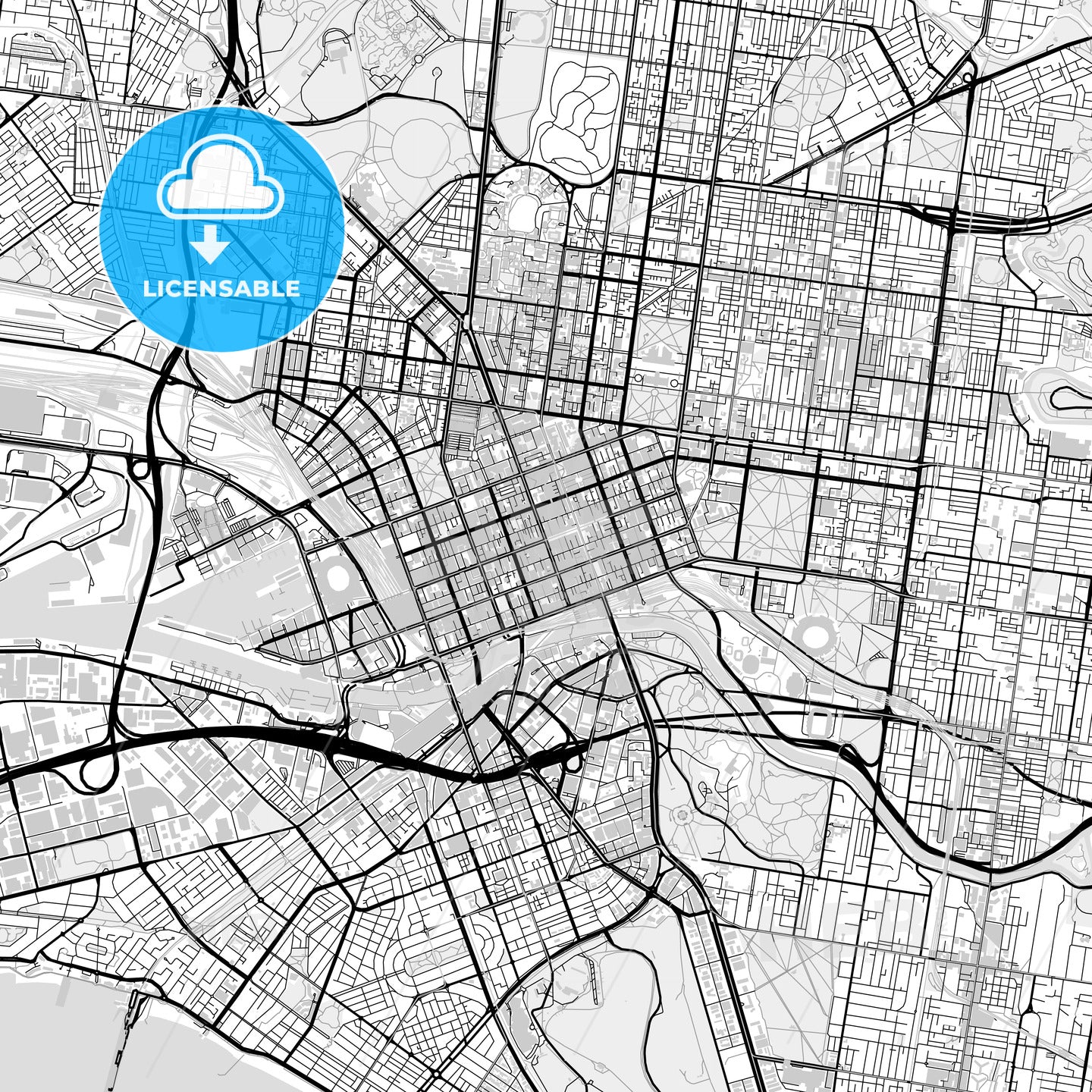 Downtown map of Melbourne, light