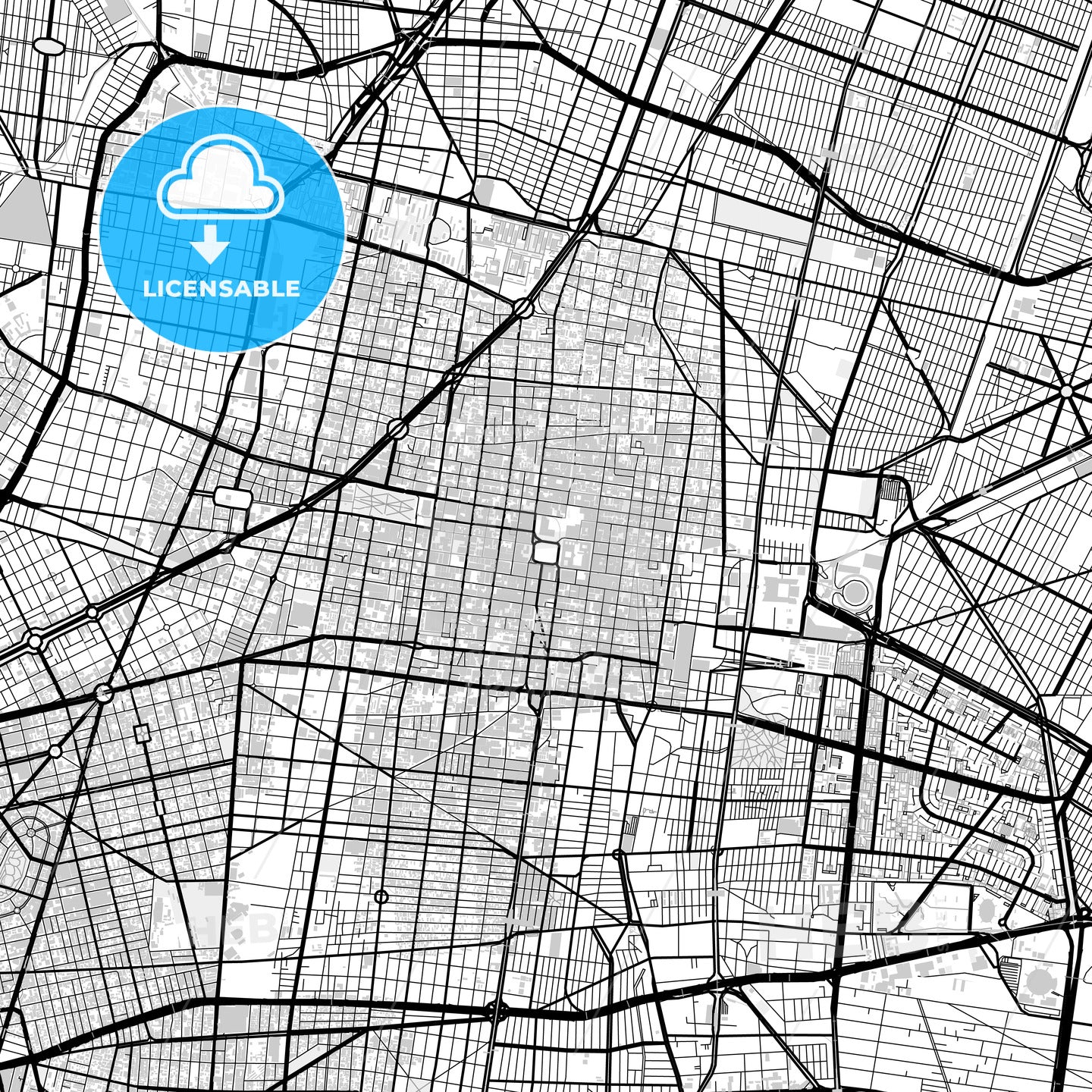 Downtown map of Mexico City, light