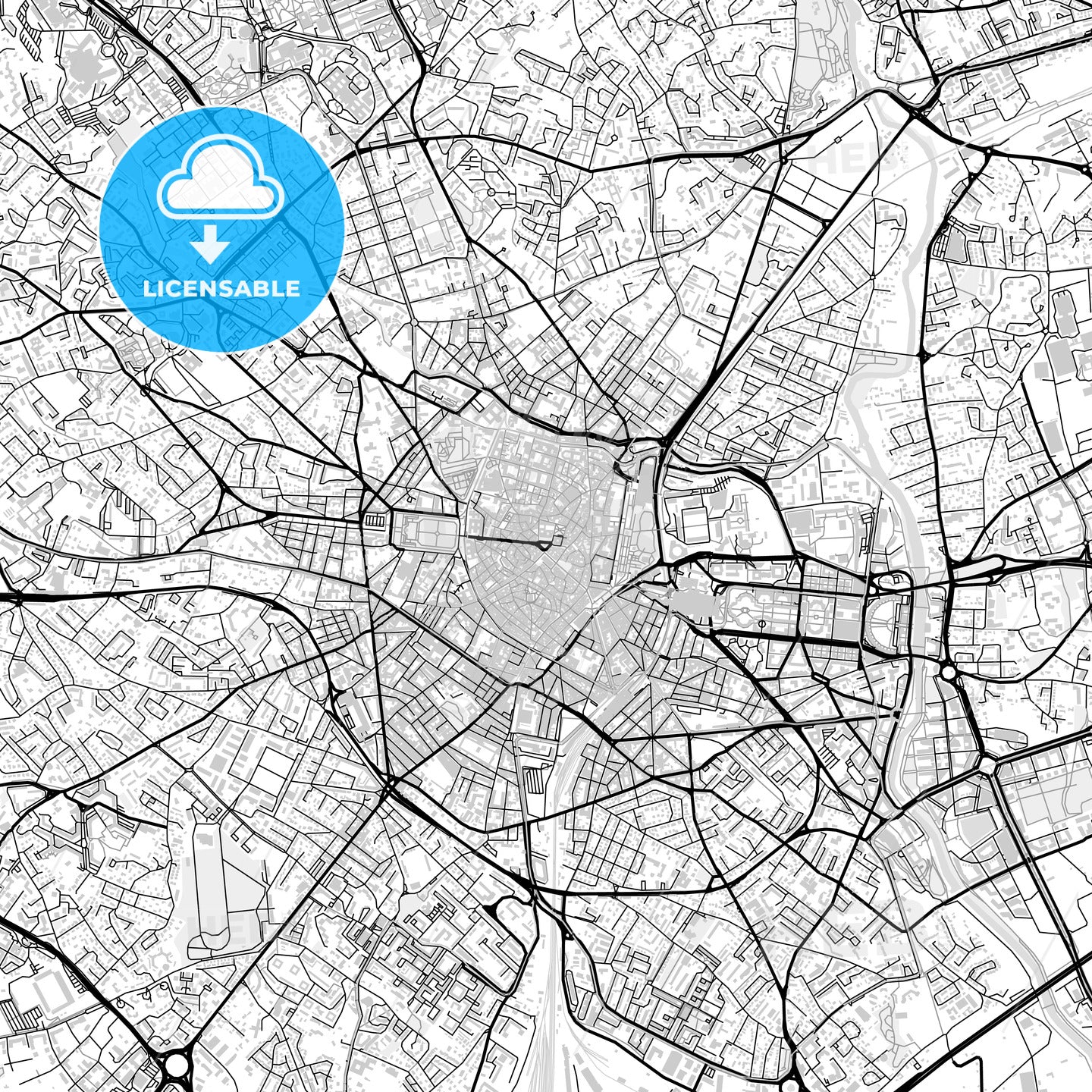 Downtown map of Montpellier, light
