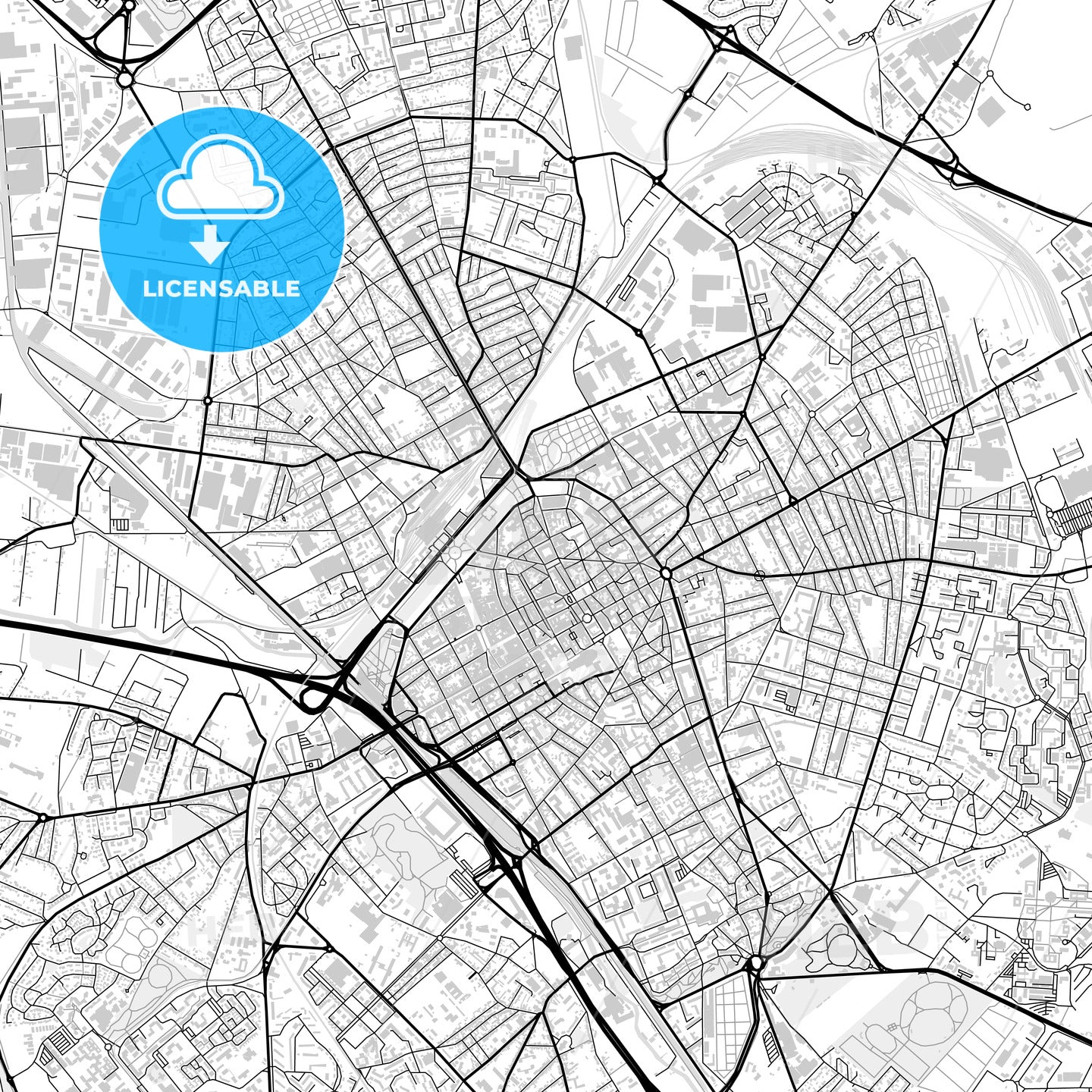 Downtown map of Reims, light