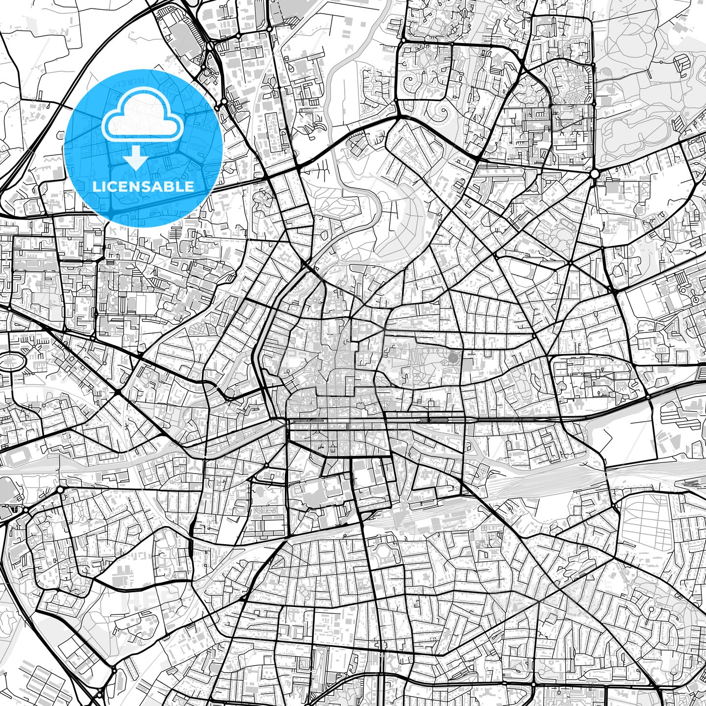 Downtown map of Rennes, light
