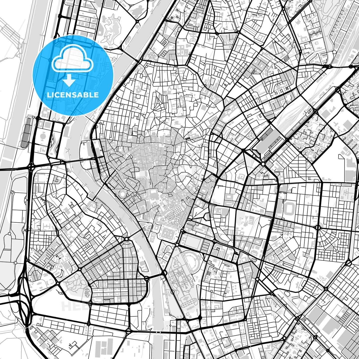 Downtown map of Seville, light