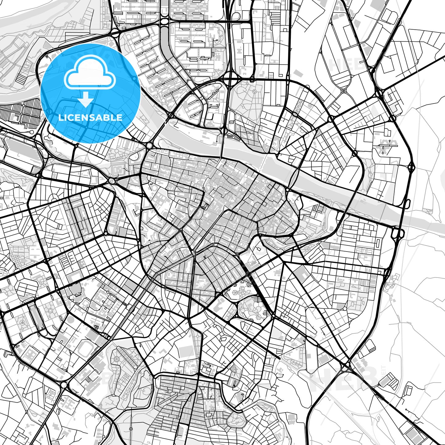 Downtown map of Zaragoza, light