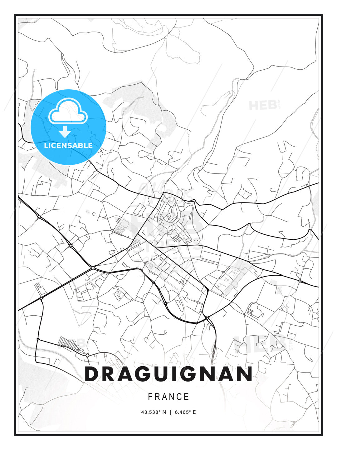 Draguignan, France, Modern Print Template in Various Formats - HEBSTREITS Sketches
