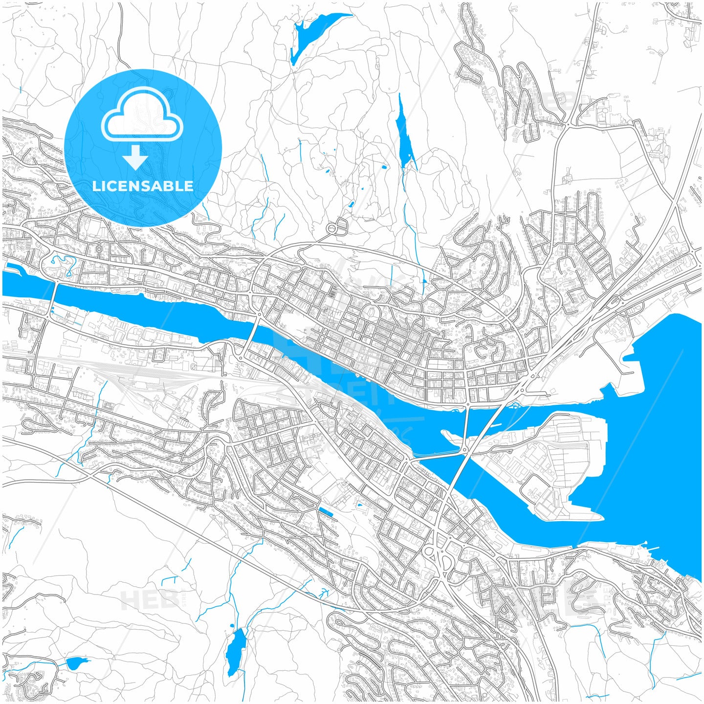 Drammen, Buskerud, Norway, city map with high quality roads.