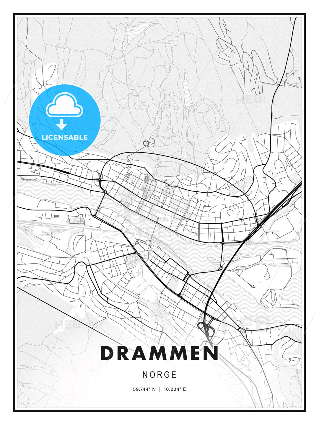 Drammen, Norway, Modern Print Template in Various Formats - HEBSTREITS Sketches