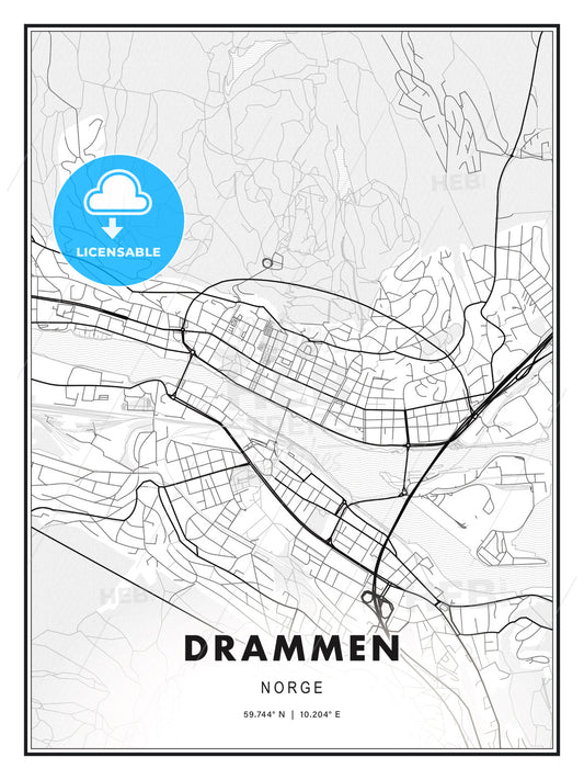 Drammen, Norway, Modern Print Template in Various Formats - HEBSTREITS Sketches