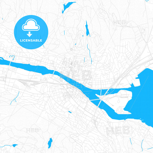 Drammen, Norway PDF vector map with water in focus