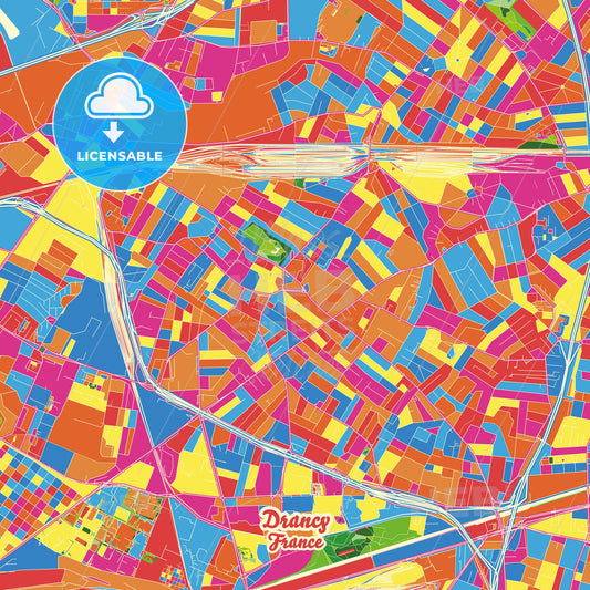 Drancy, France Crazy Colorful Street Map Poster Template - HEBSTREITS Sketches