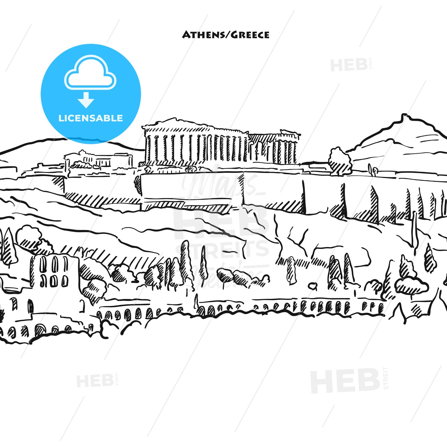 Drawing of Athens acroplolis. – instant download