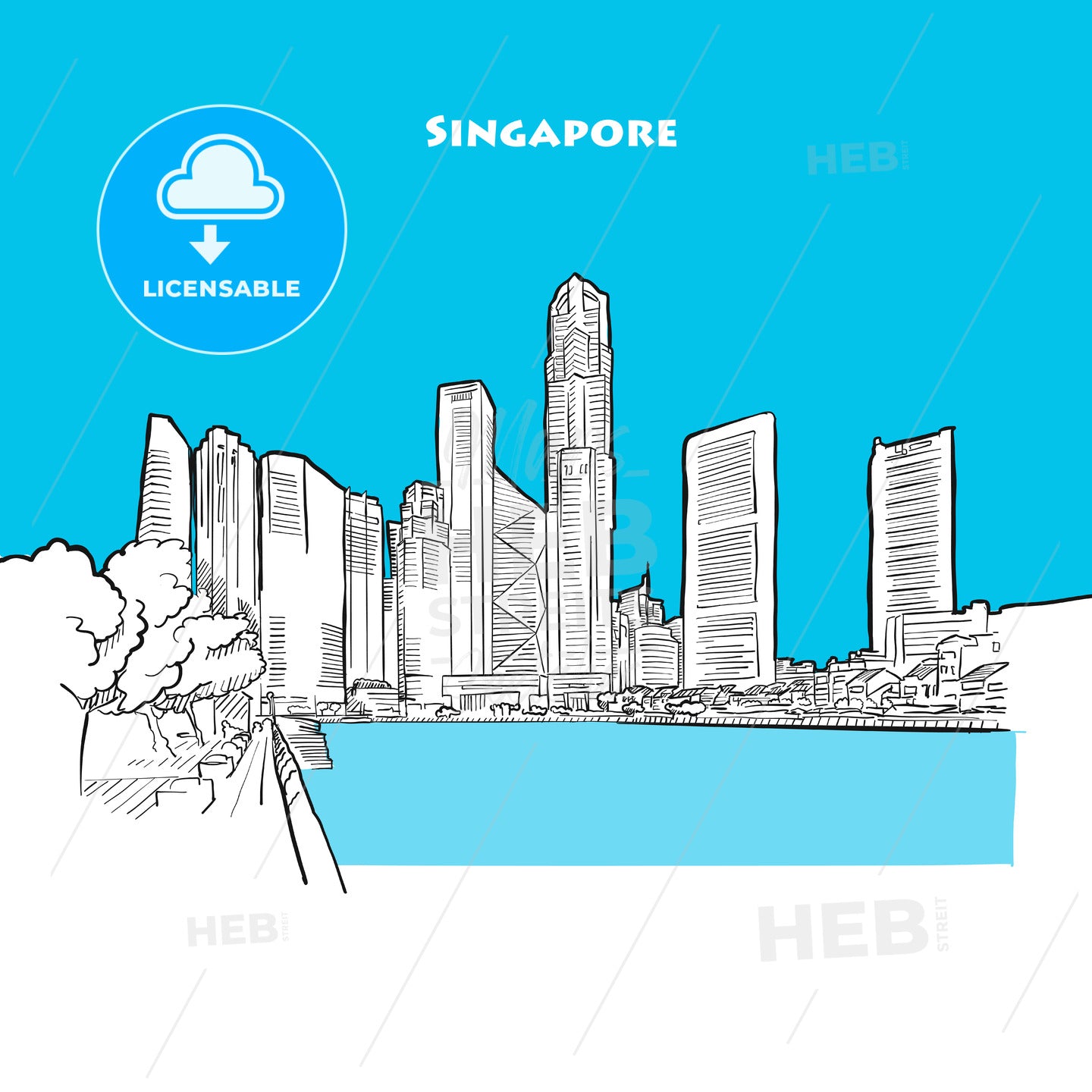 Drawing of Singapore downtown. – instant download