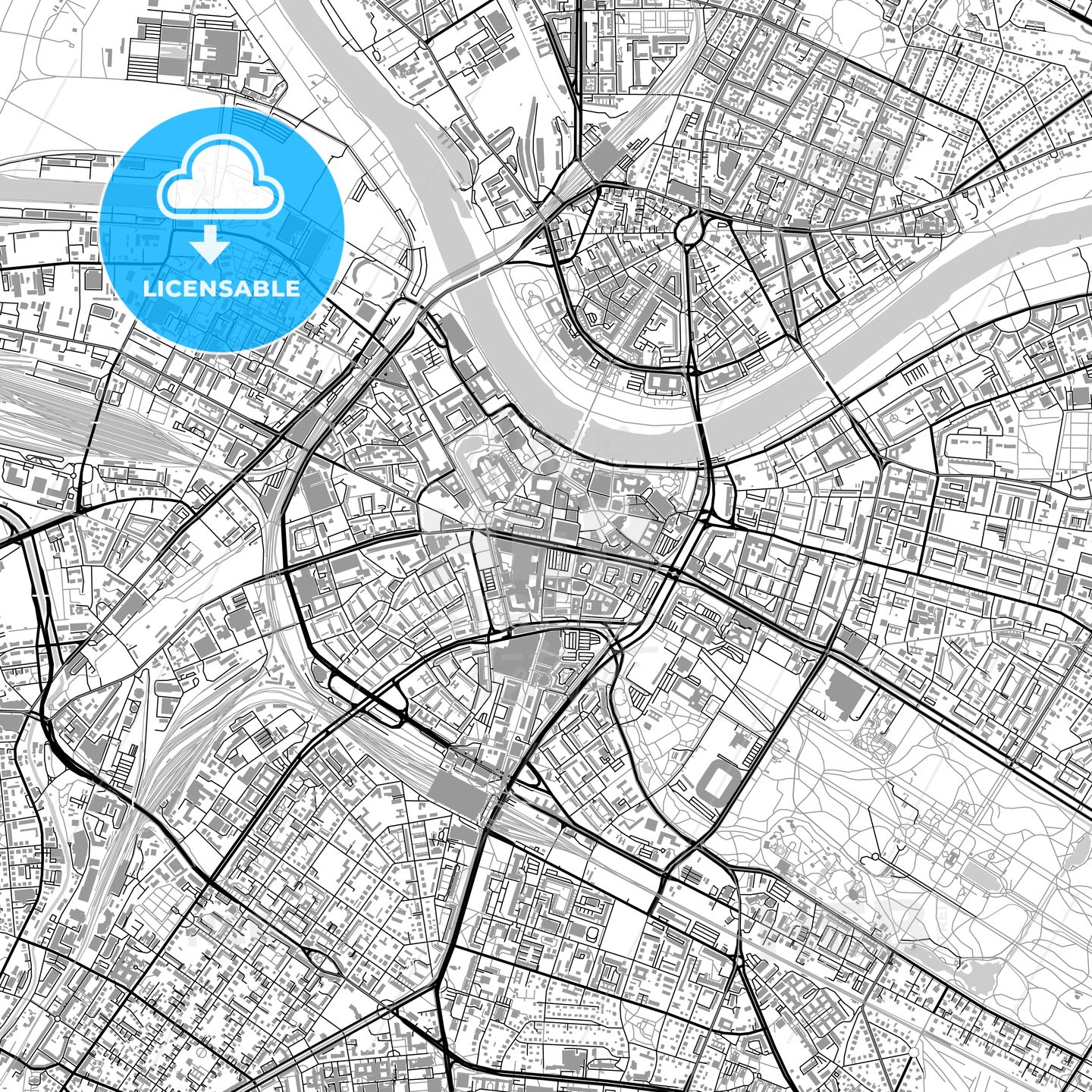 Dresden, Germany, vector map with buildings