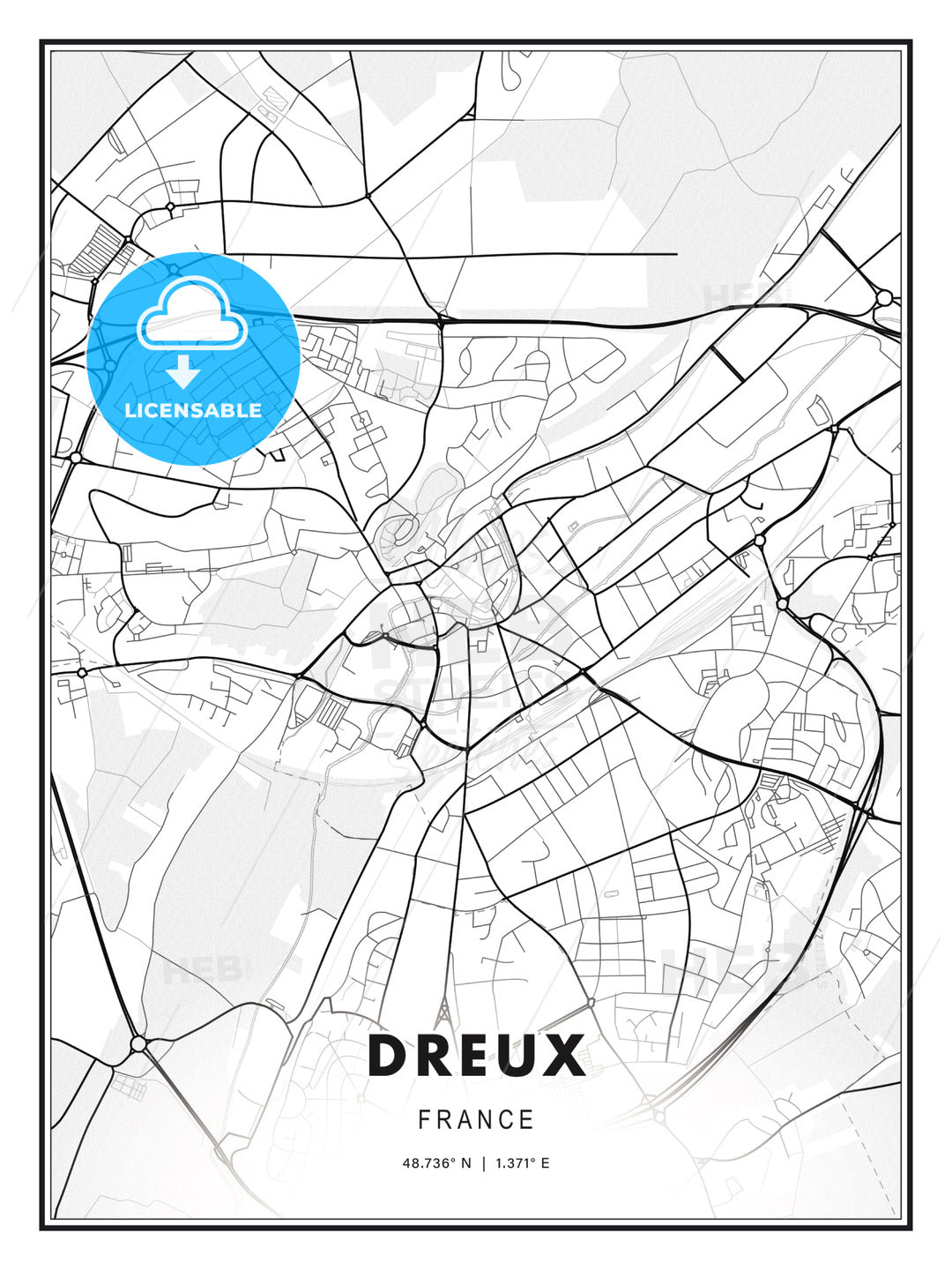 Dreux, France, Modern Print Template in Various Formats - HEBSTREITS Sketches
