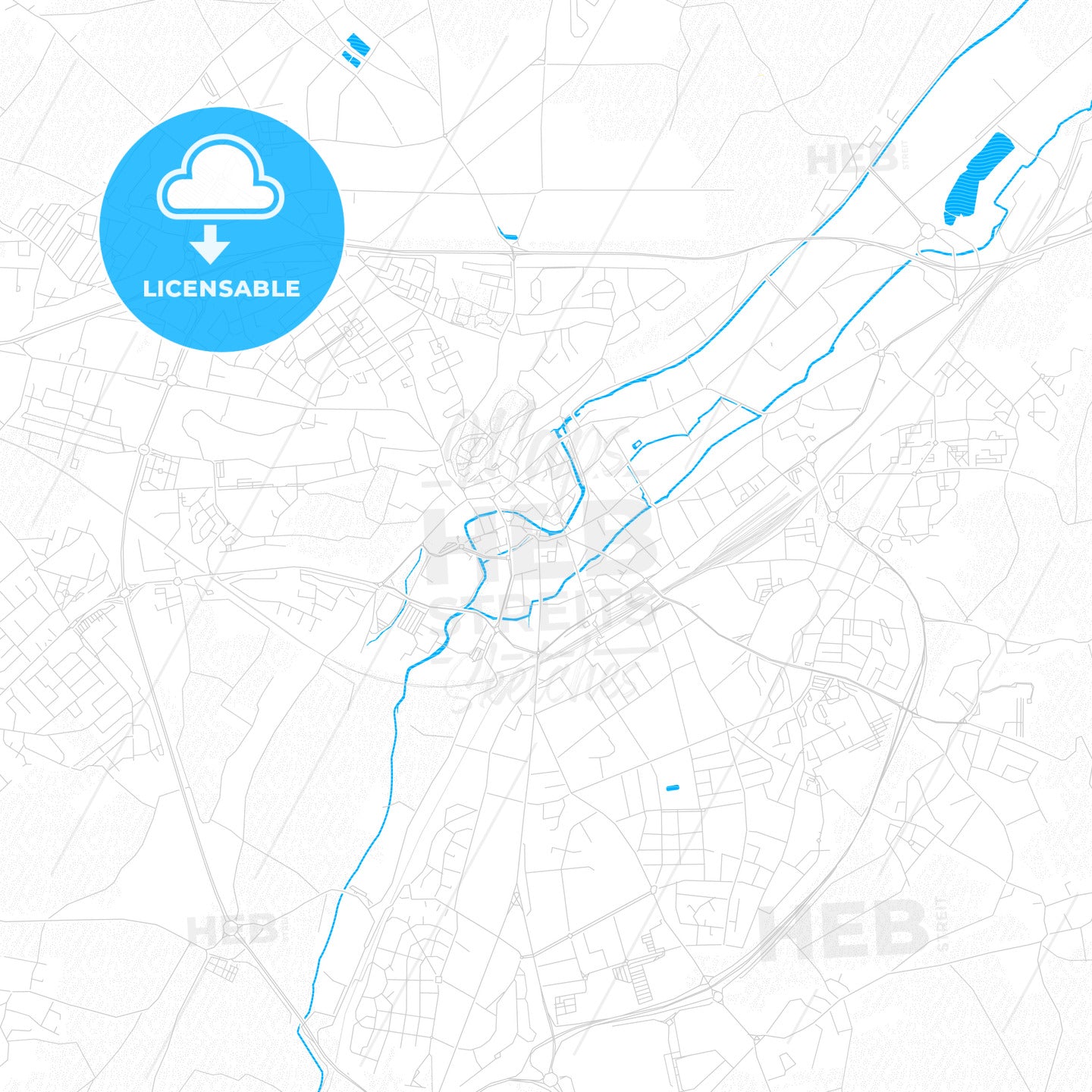 Dreux, France PDF vector map with water in focus