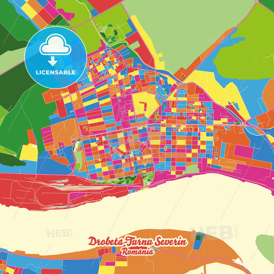 Drobeta-Turnu Severin, Romania Crazy Colorful Street Map Poster Template - HEBSTREITS Sketches