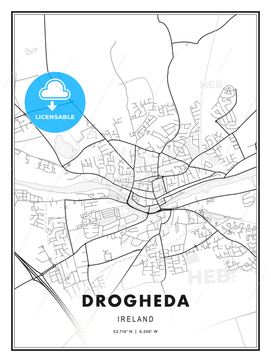 Drogheda, Ireland, Modern Print Template in Various Formats - HEBSTREITS Sketches