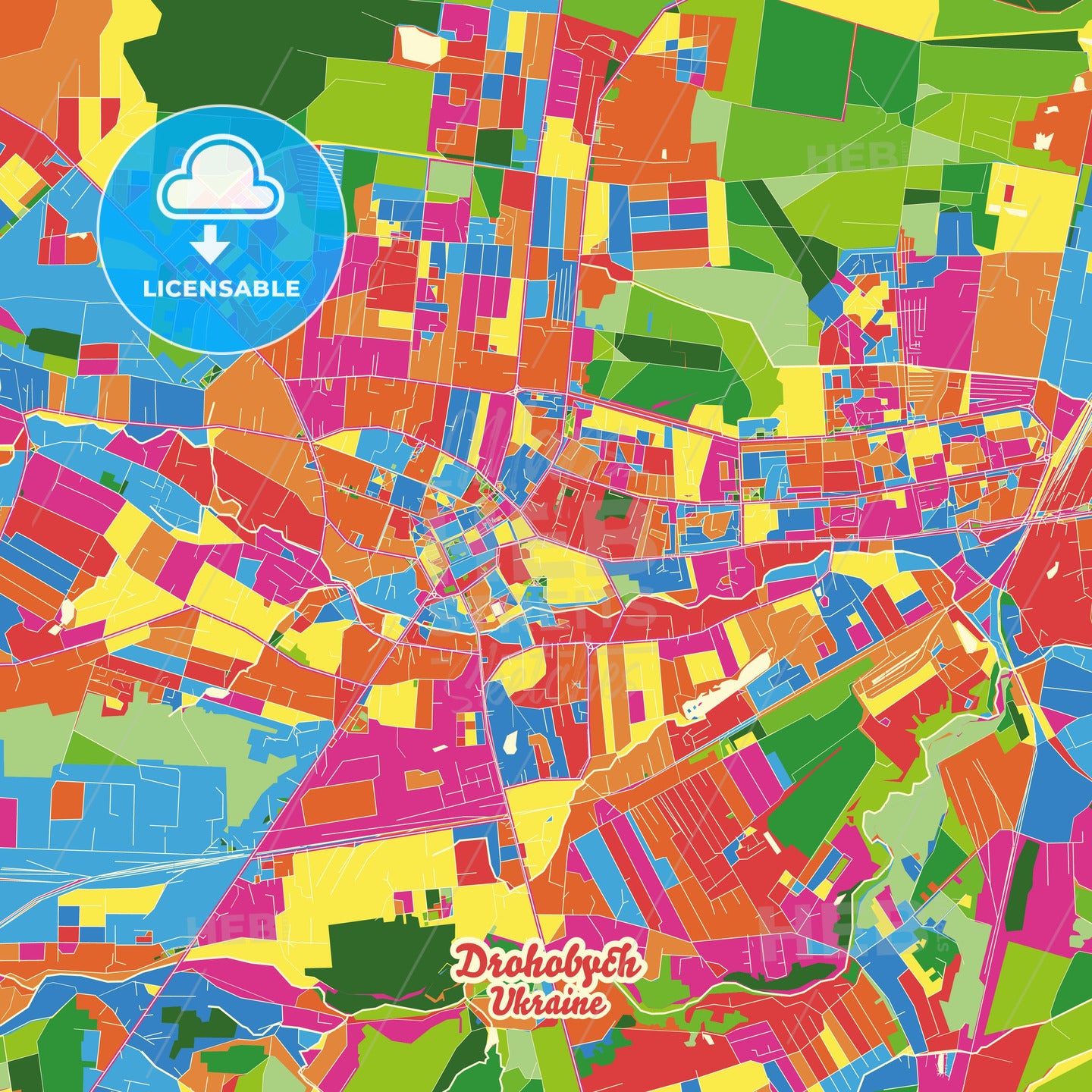 Drohobych, Ukraine Crazy Colorful Street Map Poster Template - HEBSTREITS Sketches