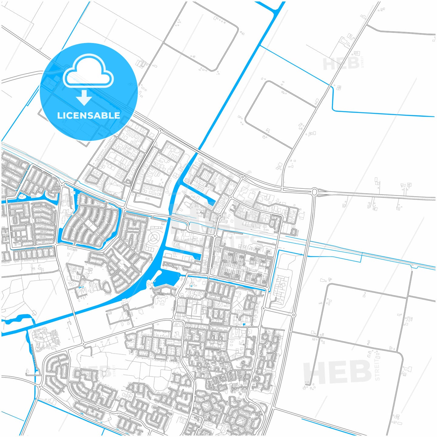 Dronten, Flevoland, Netherlands, city map with high quality roads.