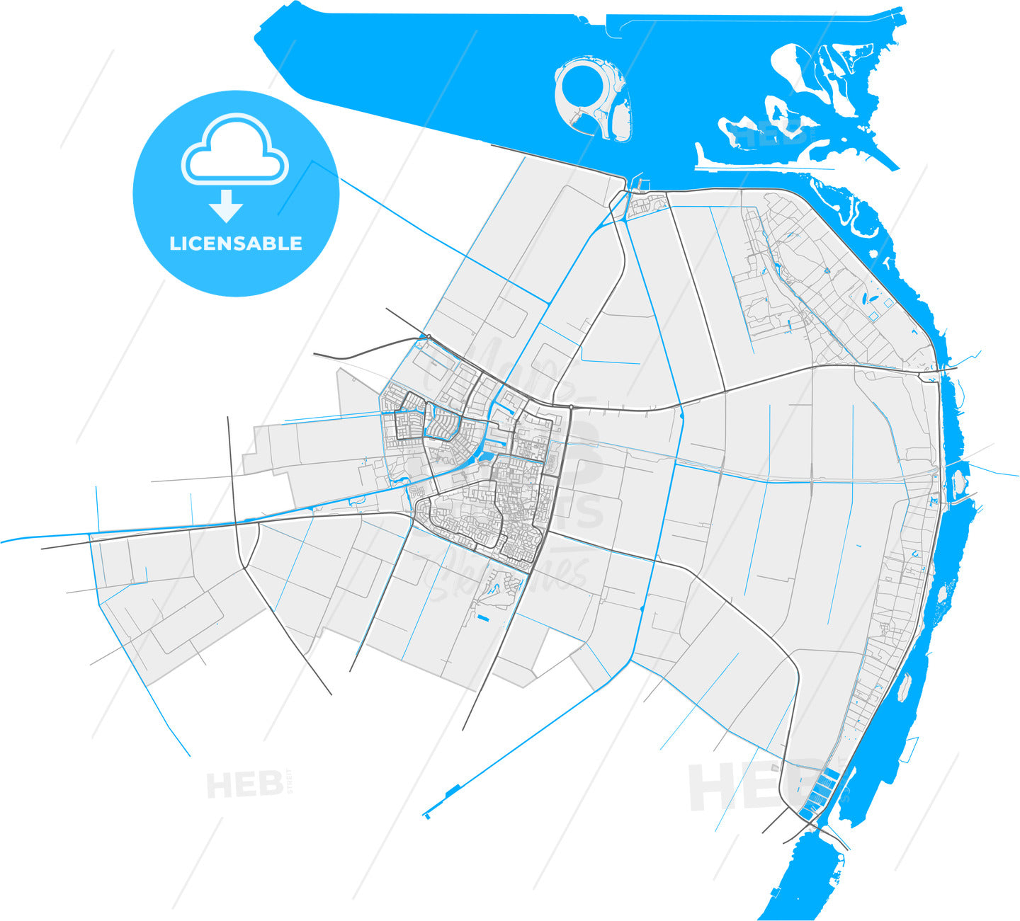 Dronten, Flevoland, Netherlands, high quality vector map