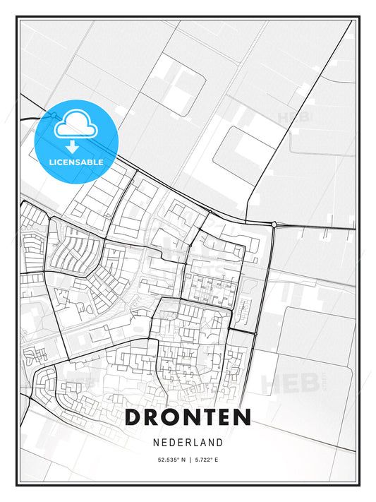 Dronten, Netherlands, Modern Print Template in Various Formats - HEBSTREITS Sketches