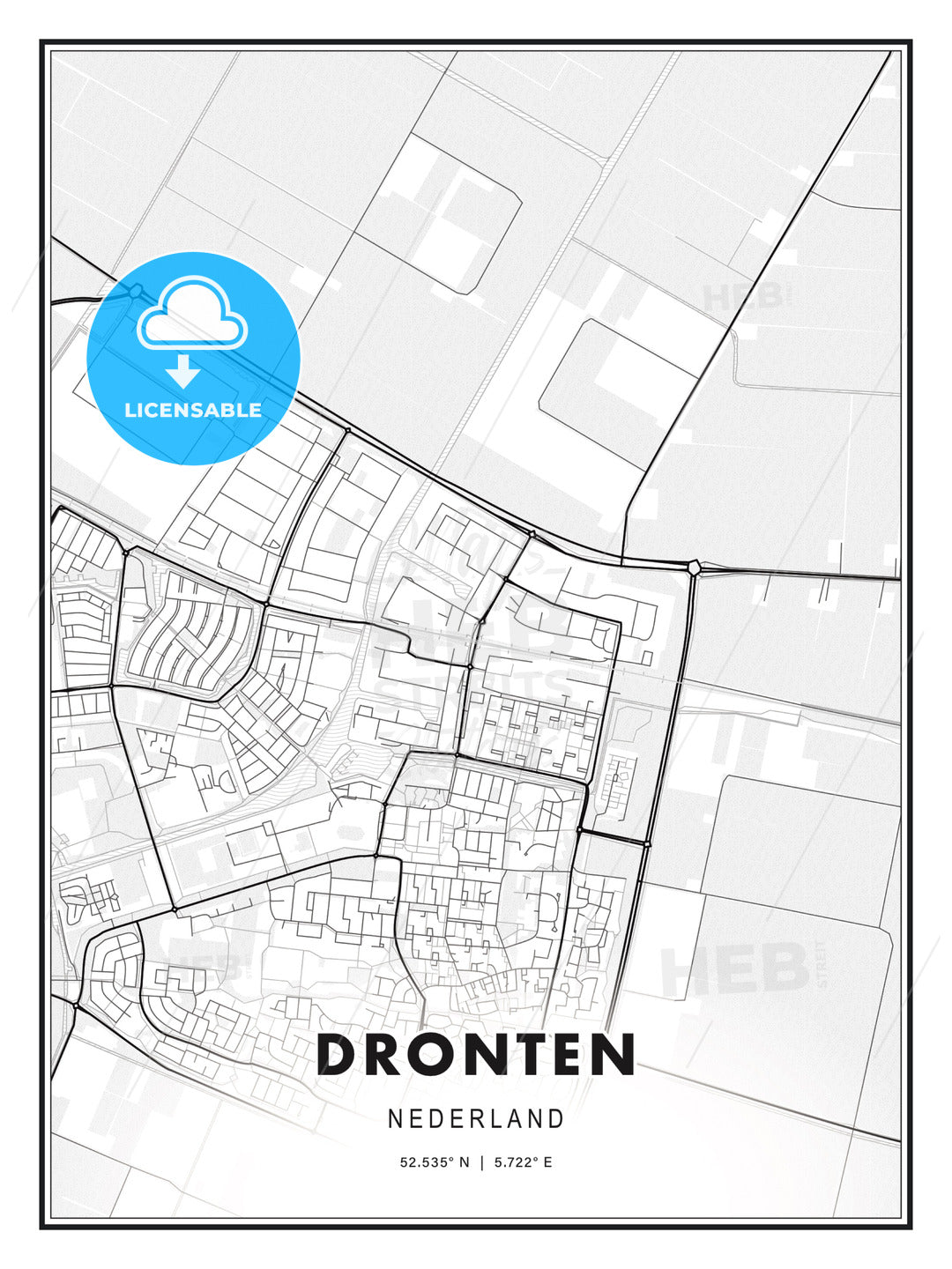 Dronten, Netherlands, Modern Print Template in Various Formats - HEBSTREITS Sketches