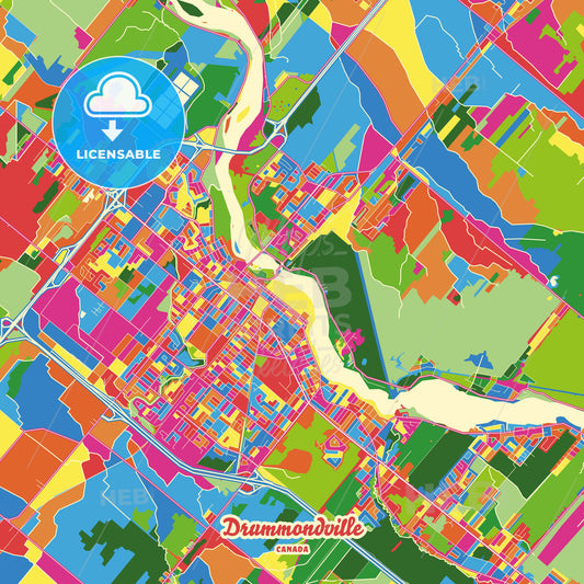 Drummondville, Canada Crazy Colorful Street Map Poster Template - HEBSTREITS Sketches