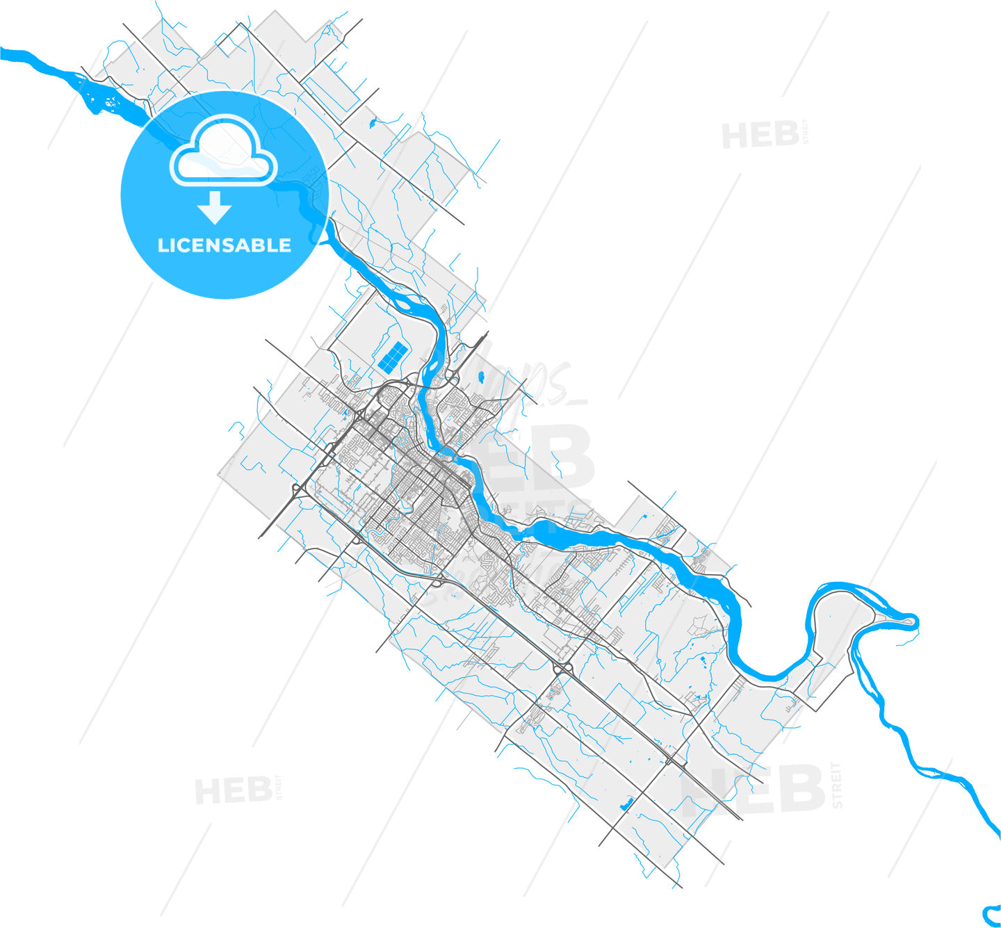 Drummondville, Quebec, Canada, high quality vector map