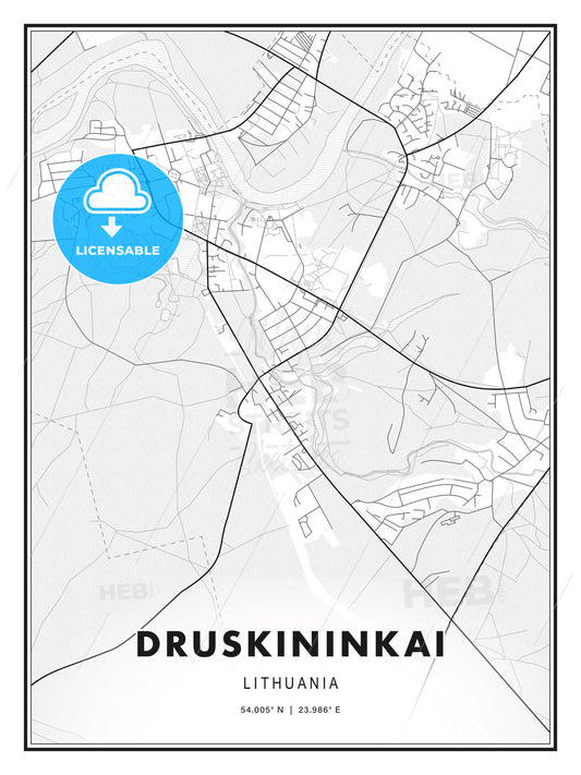 Druskininkai, Lithuania, Modern Print Template in Various Formats - HEBSTREITS Sketches
