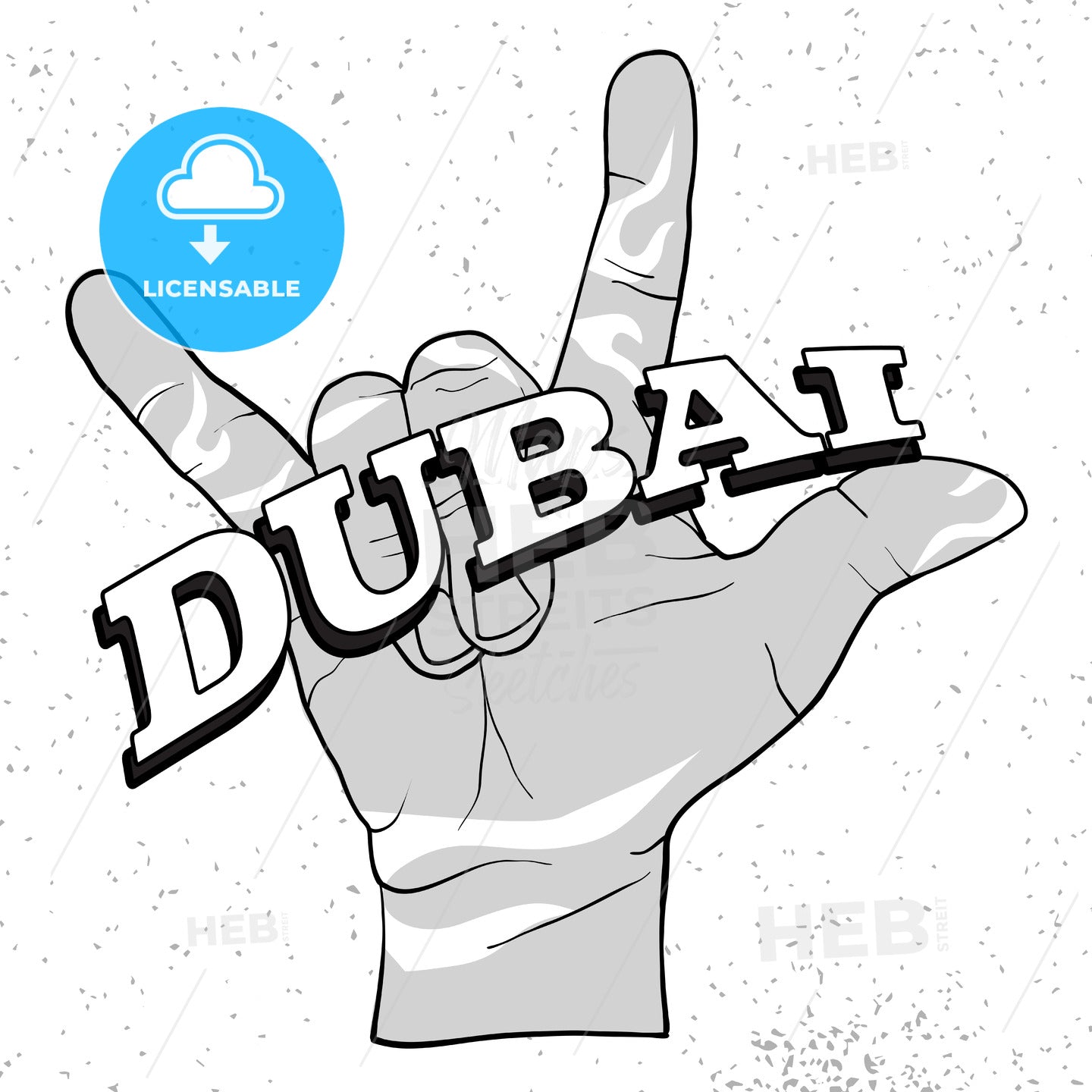 Dubai Lettering on Rock Hand Devil Horn – instant download