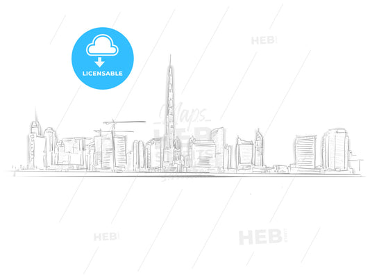 Dubai Skyline Landmark Sketch – instant download