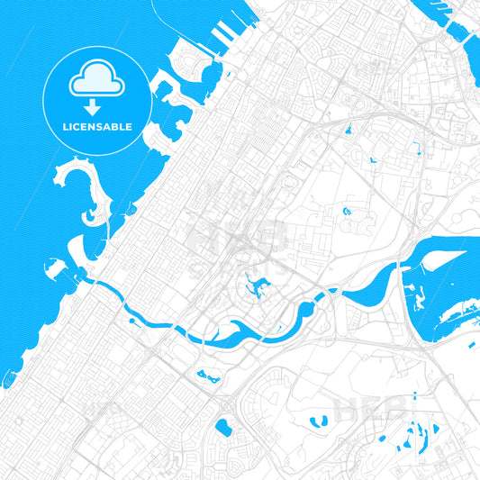 Dubai  , United Arab Emirates PDF vector map with water in focus