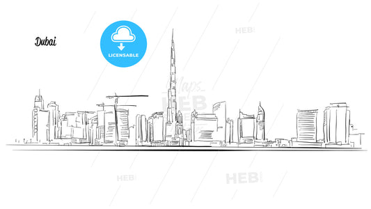 Dubai, United Arab Emirates. Panorama Vector Outline Sketch – instant download