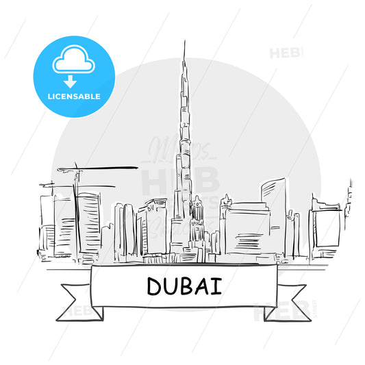 Dubai hand-drawn urban vector sign – instant download
