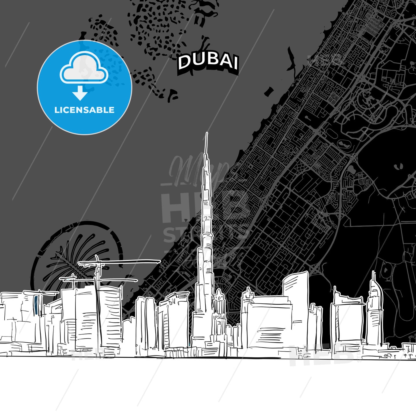 Dubai skyline with map
