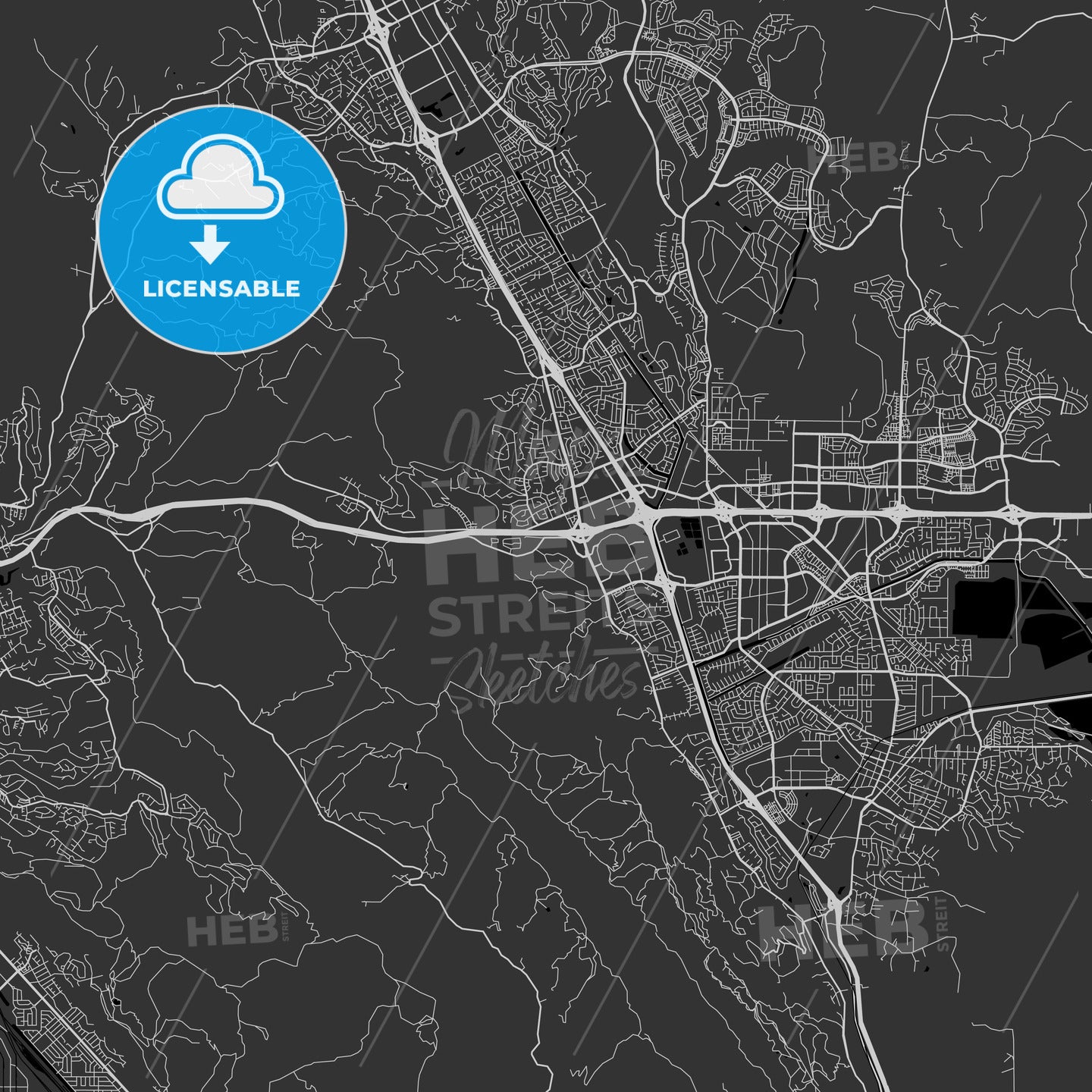 Dublin, California - Area Map - Dark