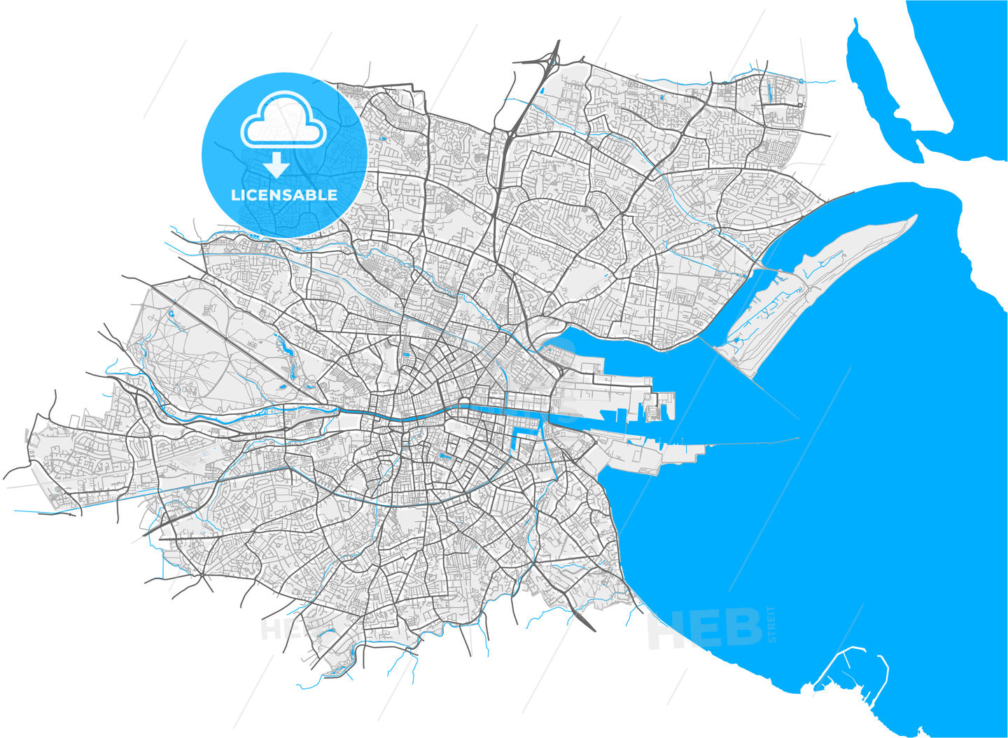 Dublin, County Dublin, Ireland, high quality vector map