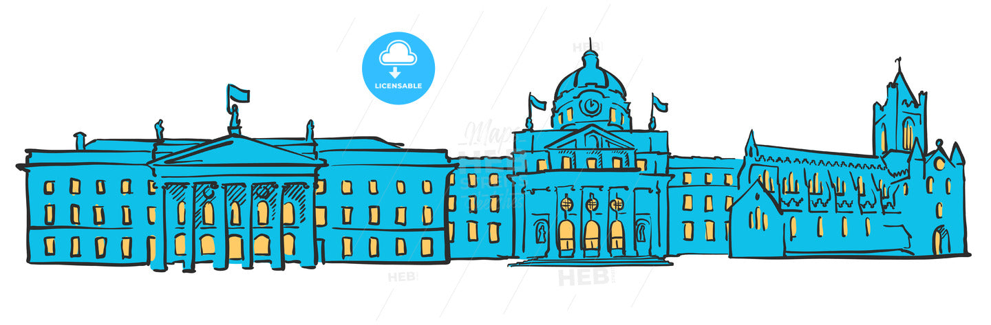 Dublin Ireland Colored Panorama – instant download