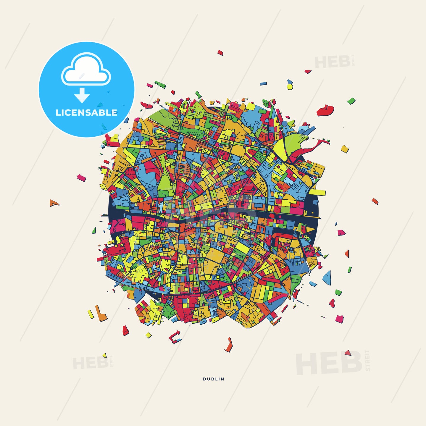 Dublin Ireland colorful confetti map