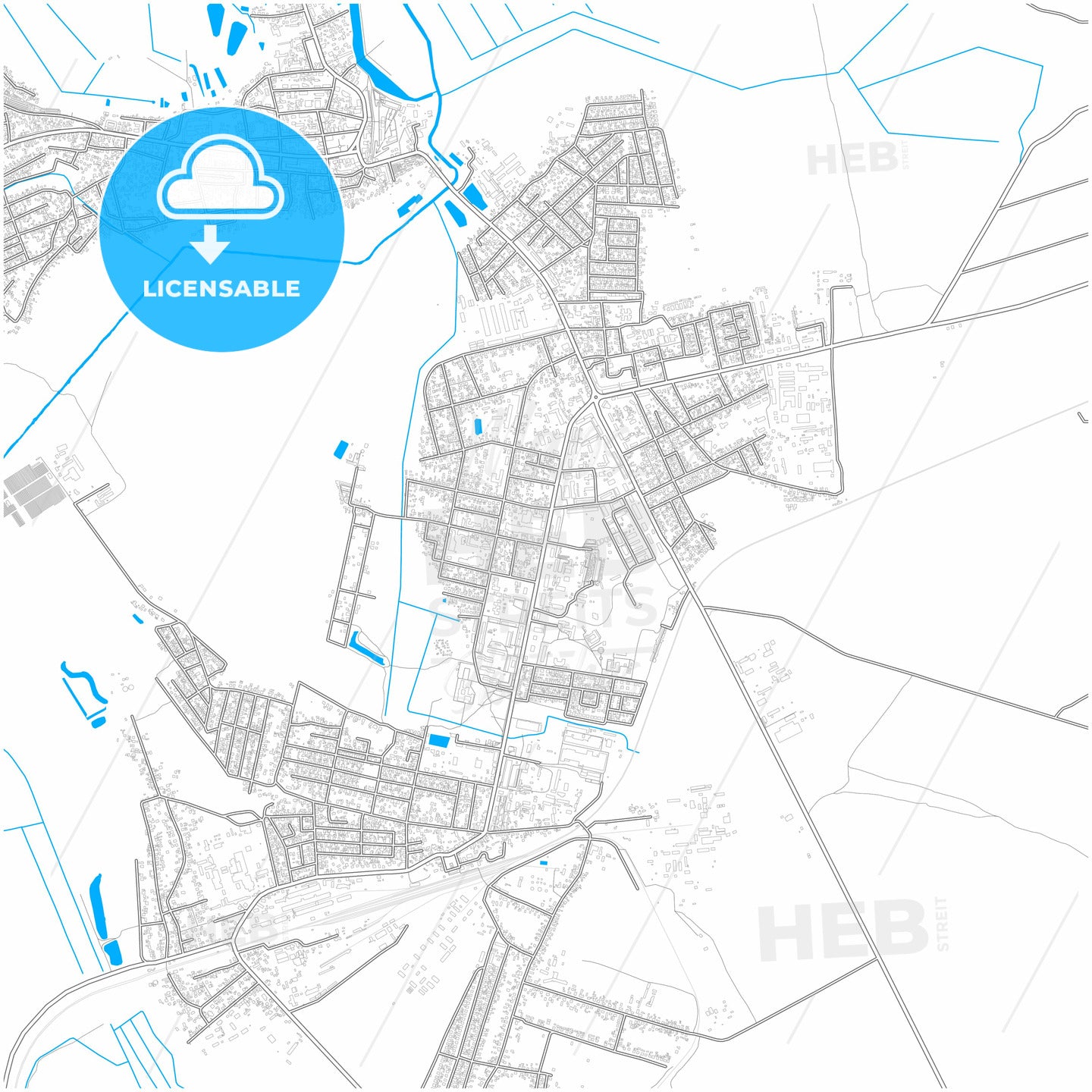 Dubno, Rivne Oblast, Ukraine, city map with high quality roads.