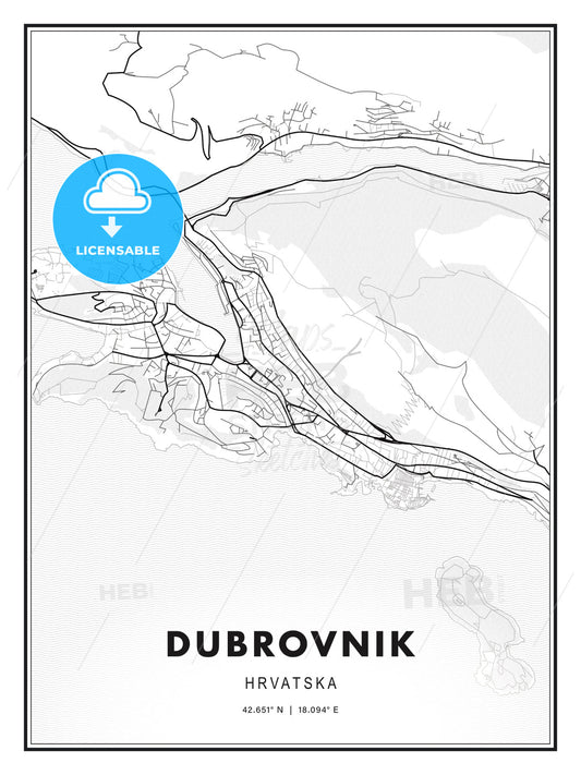 Dubrovnik, Croatia, Modern Print Template in Various Formats - HEBSTREITS Sketches