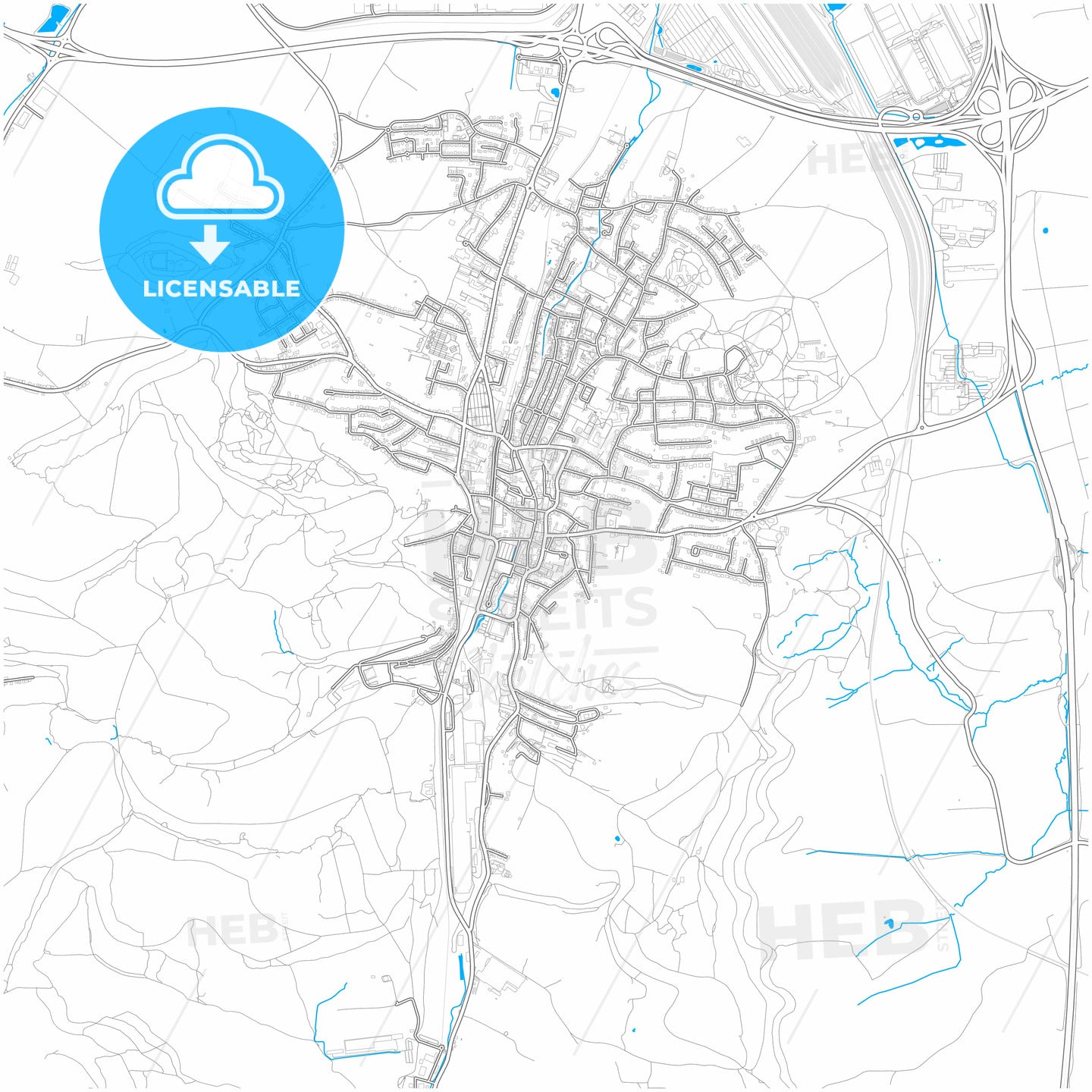 Dudelange, Esch-sur-Alzette, Luxembourg, city map with high quality roads.