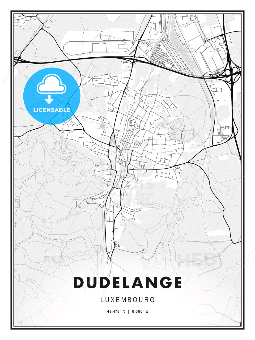 Dudelange, Luxembourg, Modern Print Template in Various Formats - HEBSTREITS Sketches