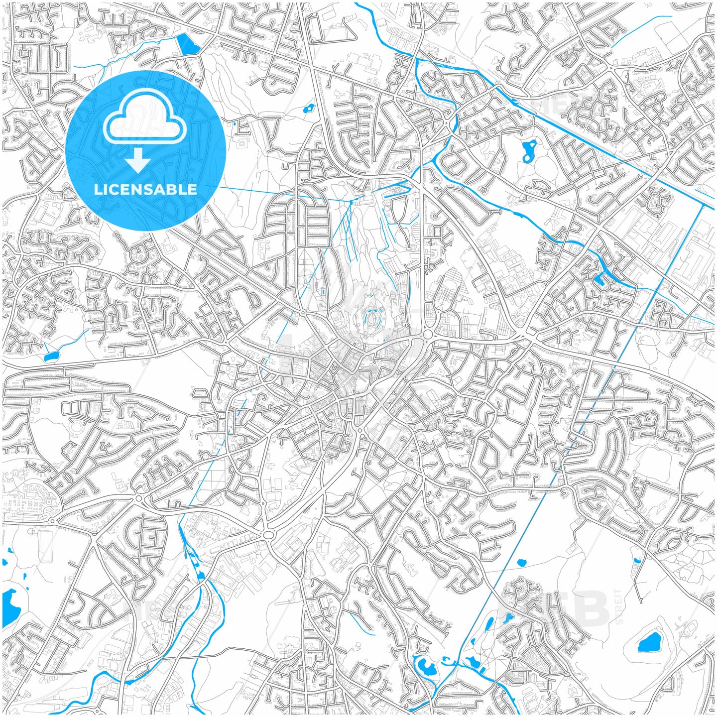 Dudley, West Midlands, England, city map with high quality roads.