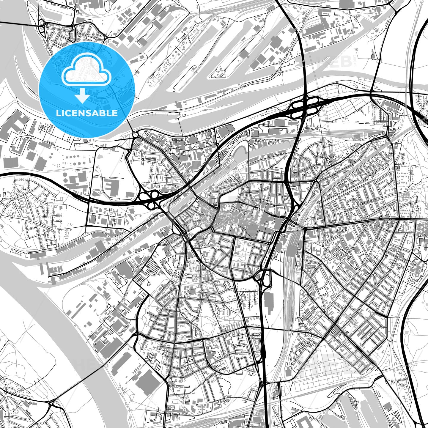 Duisburg, Germany, vector map with buildings