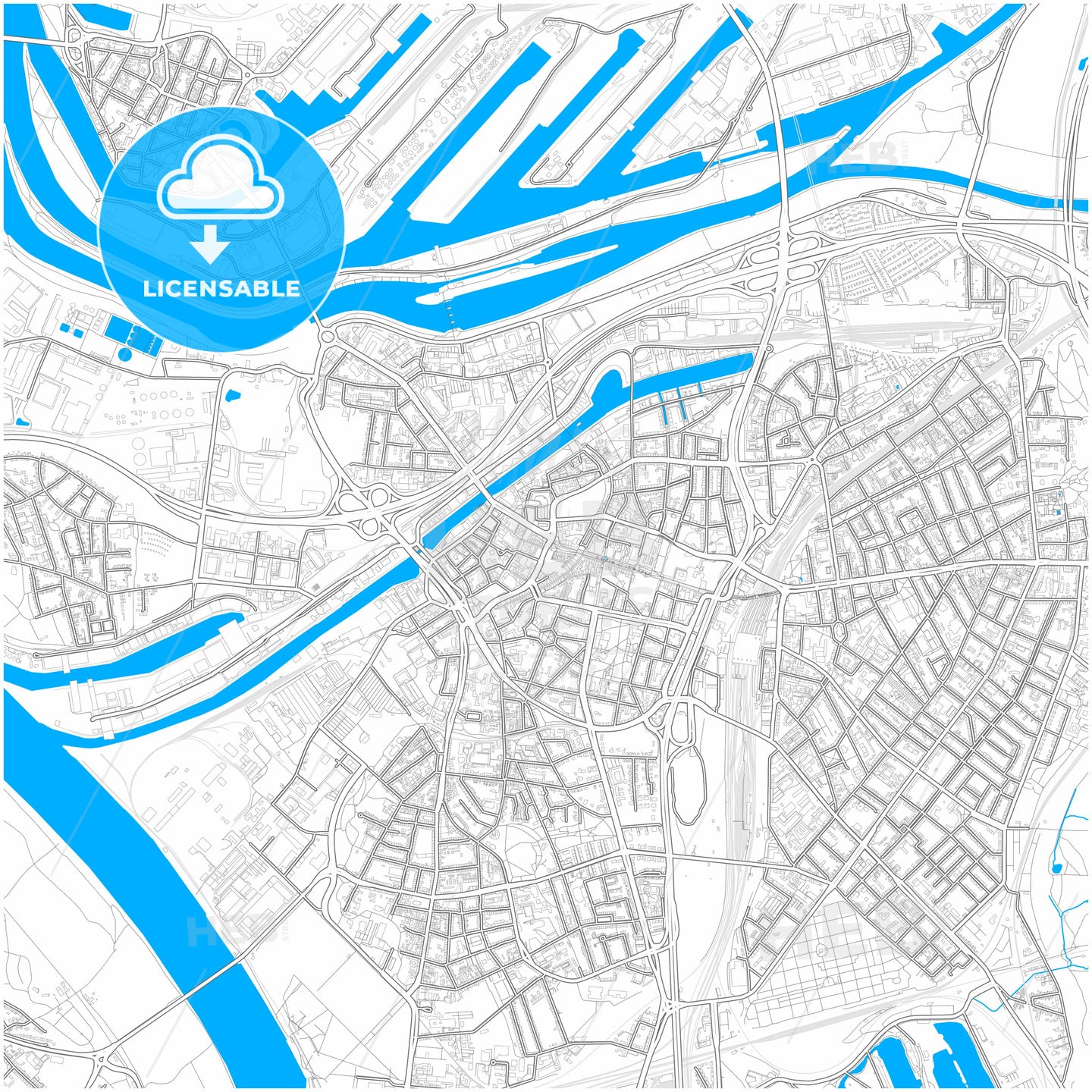 Duisburg, North Rhine-Westphalia, Germany, city map with high quality roads.