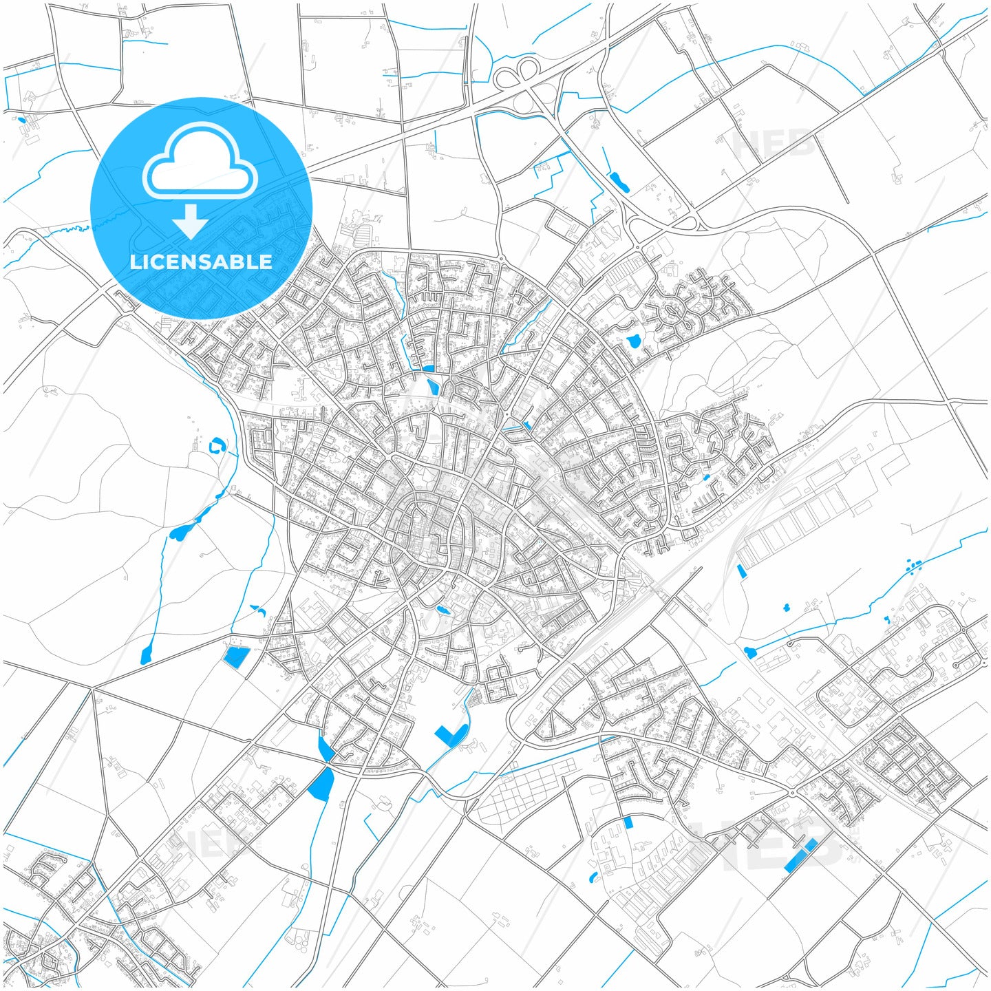 Dulmen, North Rhine-Westphalia, Germany, city map with high quality roads.