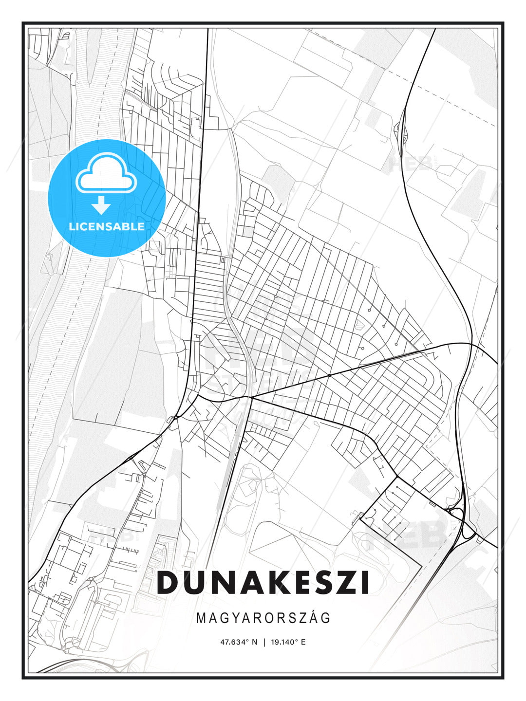 Dunakeszi, Hungary, Modern Print Template in Various Formats - HEBSTREITS Sketches