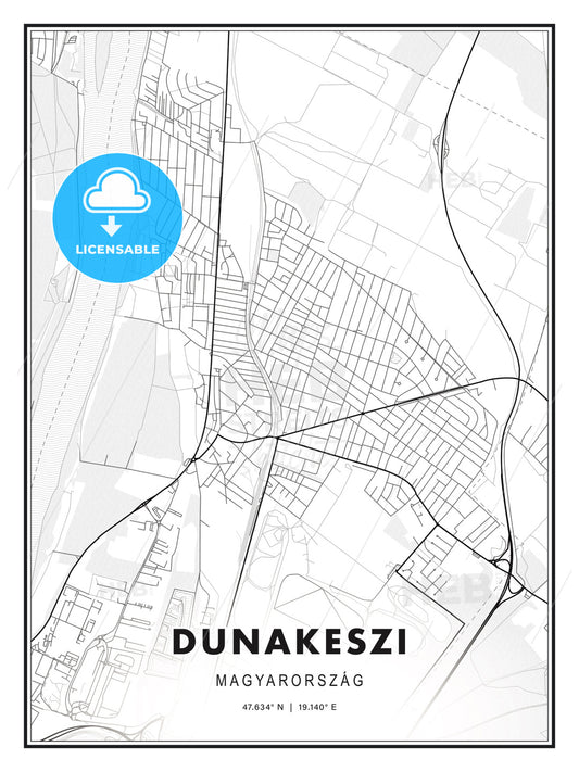 Dunakeszi, Hungary, Modern Print Template in Various Formats - HEBSTREITS Sketches