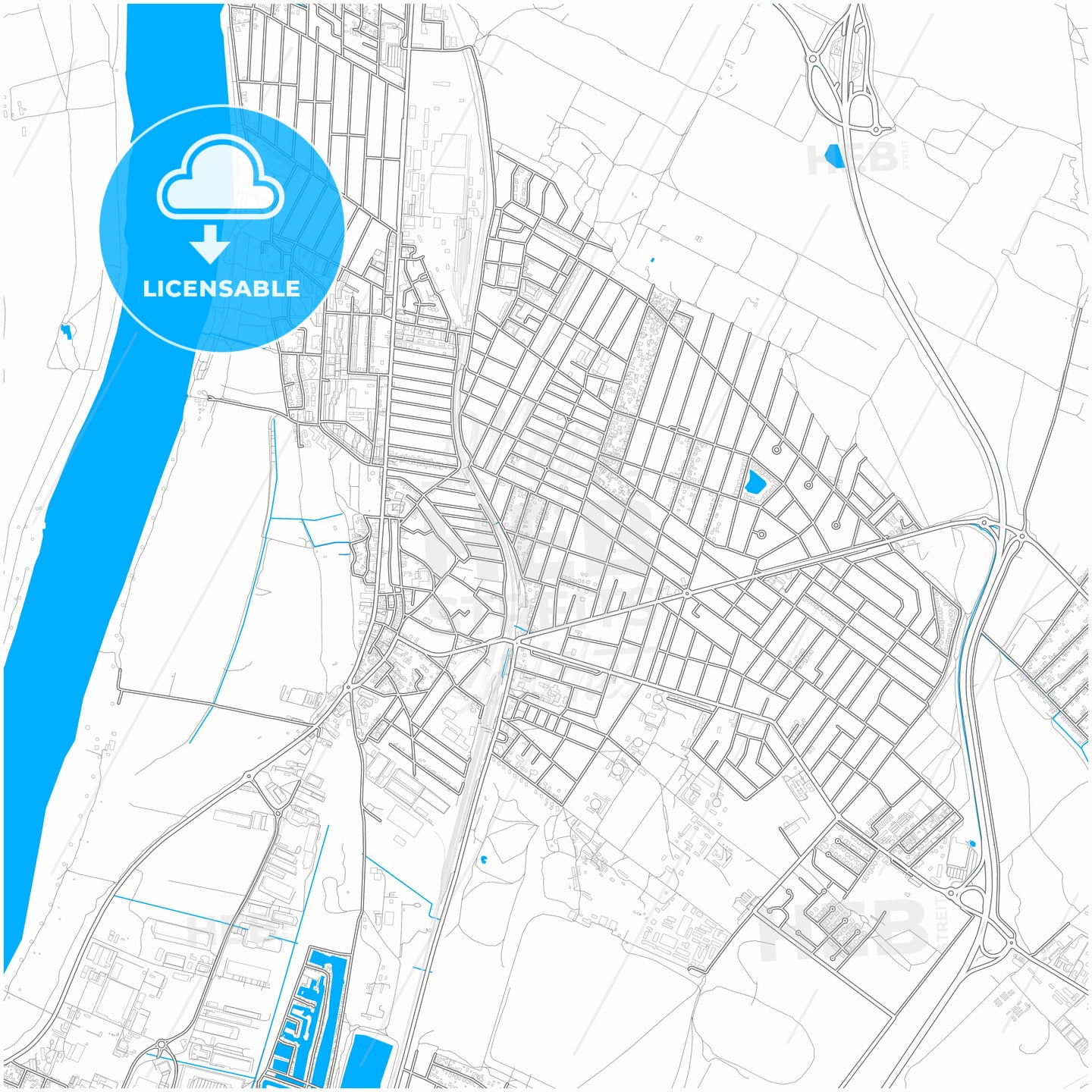 Dunakeszi, Pest, Hungary, city map with high quality roads.